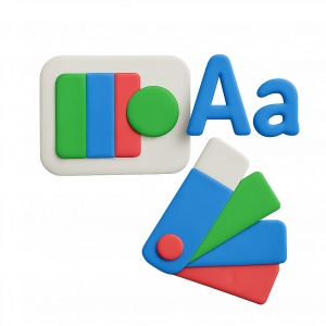 Grafik mit 3D-Symbolen zu Corporate Design