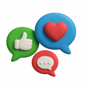 Grafik mit 3D-Symbolen zu Social Media