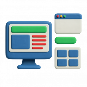 Grafik mit 3D-Symbolen zu Webdesign